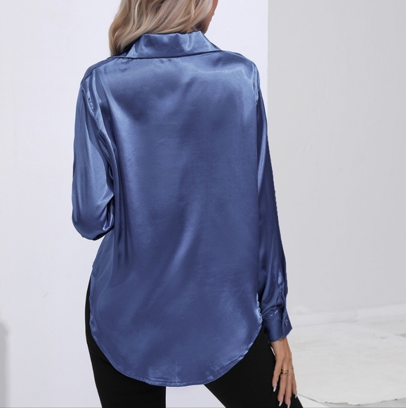 Blue Collared Neck Buttoned Long Sleeve Shirt - Picture 4 of 13